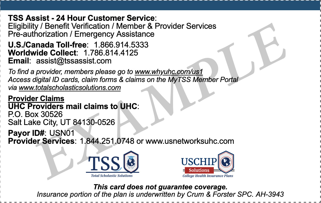 Insurance card example, front