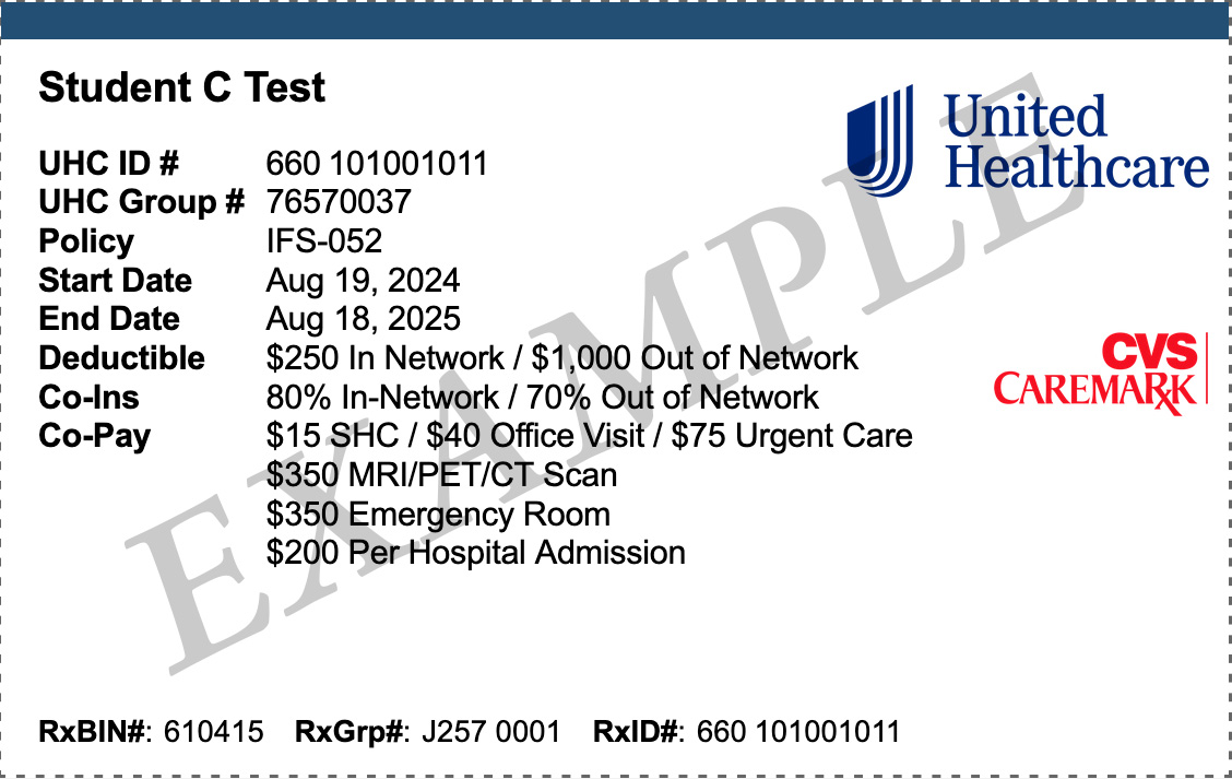 Insurance card example, front